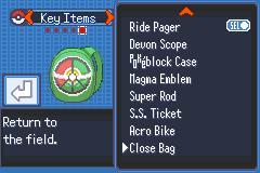The Key Items pocket holding both the Mach Bike and the Acro Bike