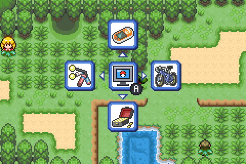 The SELECT ring with four key items around the player and the PC in the middle