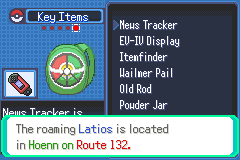 The News Tracker key item reporting a roaming Pokémon