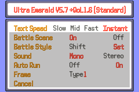 The Option menu with Text Speed set to Instant