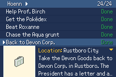 A Quest Log mission list with its info panel