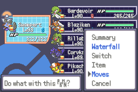 The party menu with a Moves option