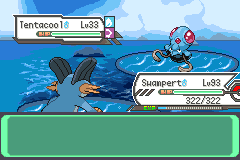 A battle with type badges beside the opponent’s healthbox