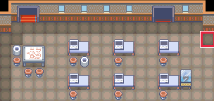 The map at Rustboro City · Devon Corp 2F, with the tile to face framed in red
