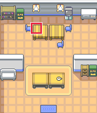 The map at Lilycove City · Pokémon Trainer Fan Club, with the tile to face framed in red