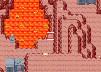 The map at Magma Hideout · 4F, with the tile to face framed in red