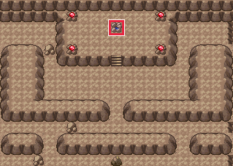 The map at Granite Cave · the cave west of Dewford Town, left-hand room, with the tile to face framed in red
