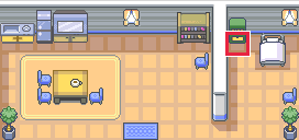 The map at Verdanturf Town · Wanda's House, with the tile to face framed in red